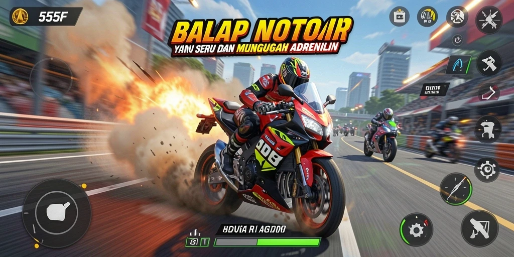 Tampilan gameplay balap motor yang mendebarkan di 555F.