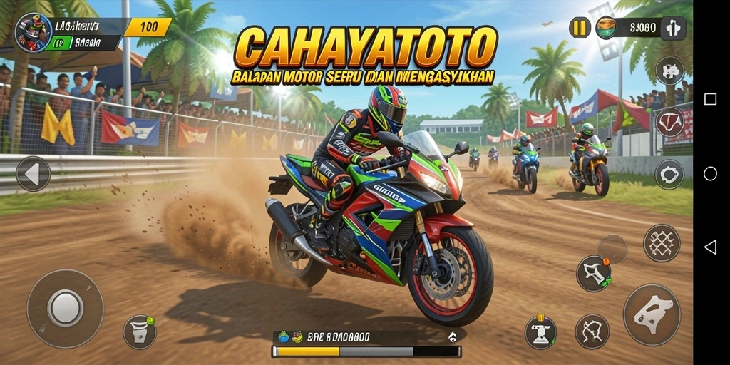 Screenshot menunjukkan momen balapan intens di CAHAYATOTO.