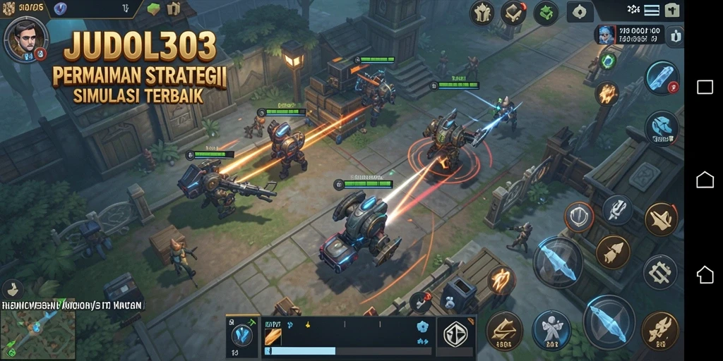 Tampilan gameplay <strong>JUDOL303</strong> yang mengesankan dengan berbagai bangunan dan unit tempur.