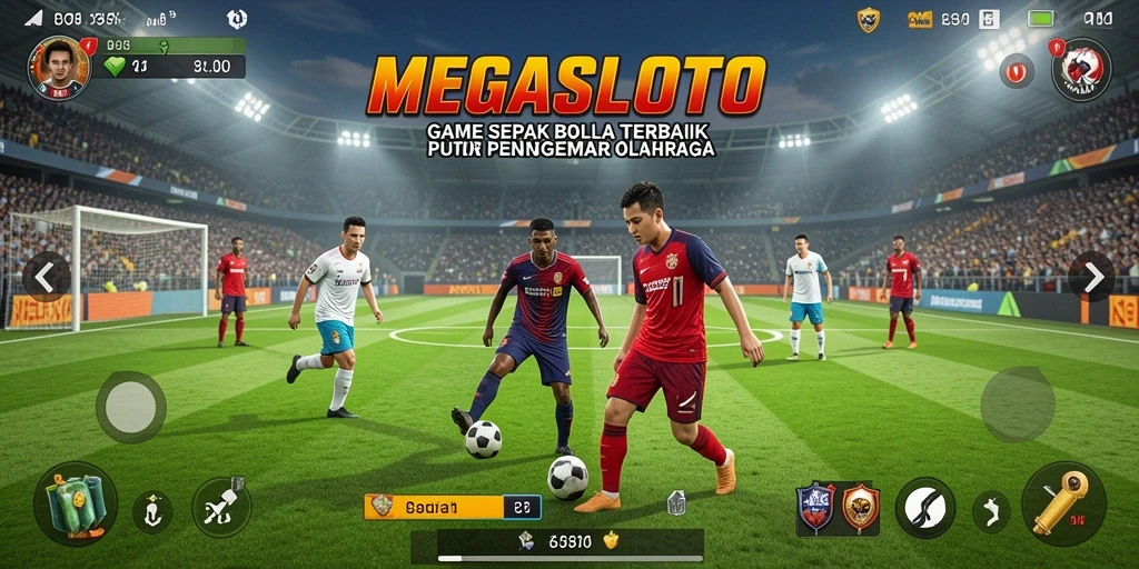 Gameplay seru MEGASLOTO dengan aksi sepak bola yang mendebarkan.