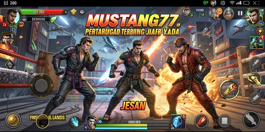 Screenshot gameplay MUSTANG77 menampilkan adegan pertarungan yang seru dan dinamis.