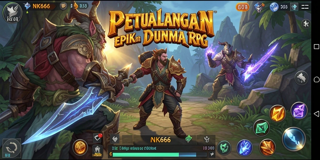 Tampilan gameplay NK666 dengan karakter beraksi di dunia RPG.