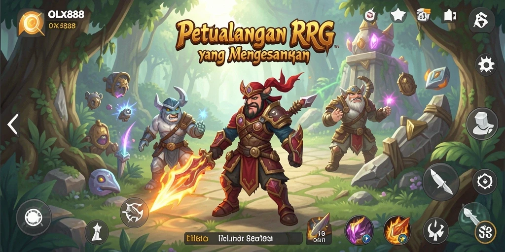Screenshot menunjukkan aksi seru dalam pertarungan RPG OLX888.