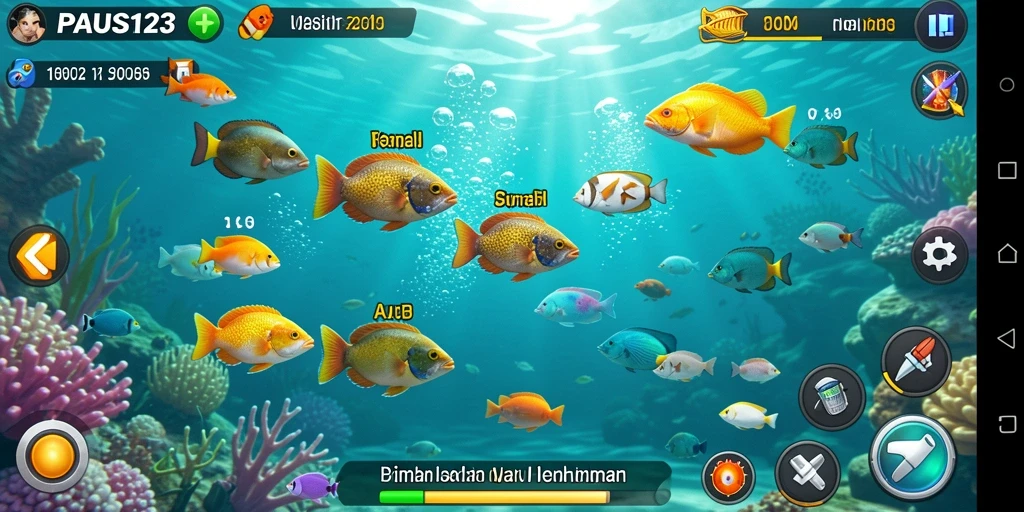 Tampilan gameplay seru dalam PAUS123, permainan Tembak Ikan.