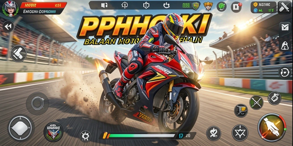 Screenshot menunjukkan aksi balapan motor yang mendebarkan di PPHOKI.