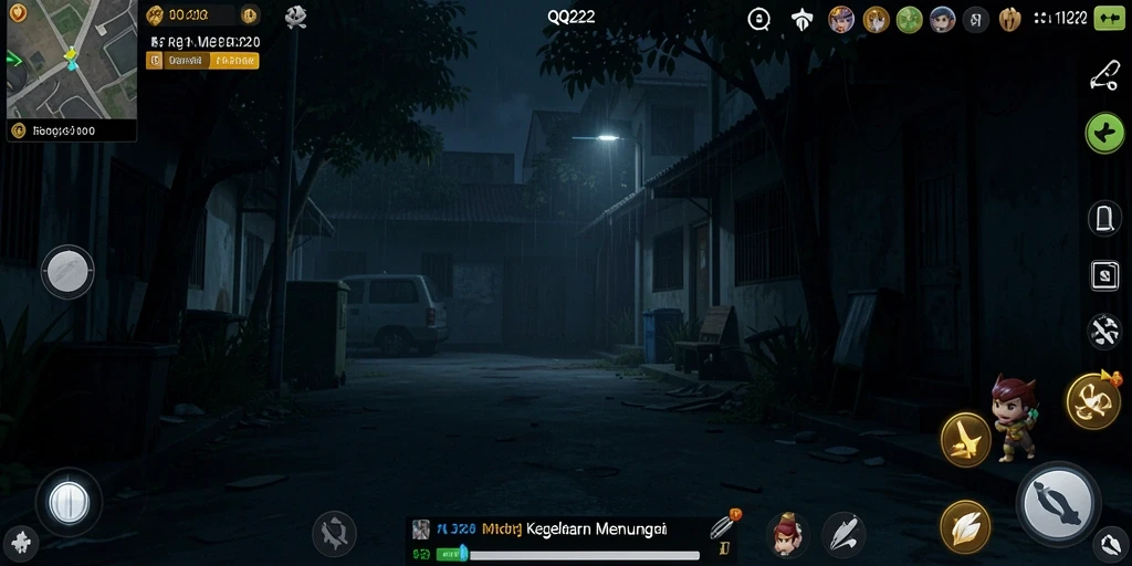 Tampilan gameplay menegangkan dari QQ222 yang penuh kegelapan.