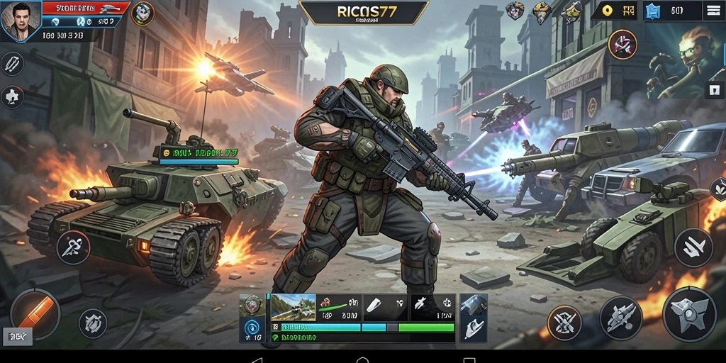 Screenshot gameplay RICIS77 menampilkan pertempuran strategis yang mendebarkan.