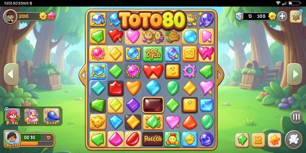 Screenshot gameplay TOTO80 menampilkan aksi Match-3 yang seru.